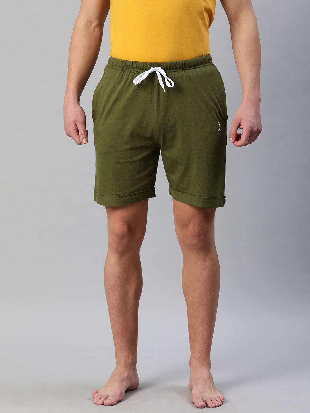 

QUARANTINE Men Olive Green Solid Lounge Shorts