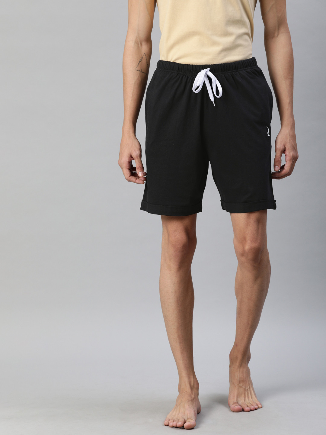 

QUARANTINE Men Black Solid Lounge Shorts