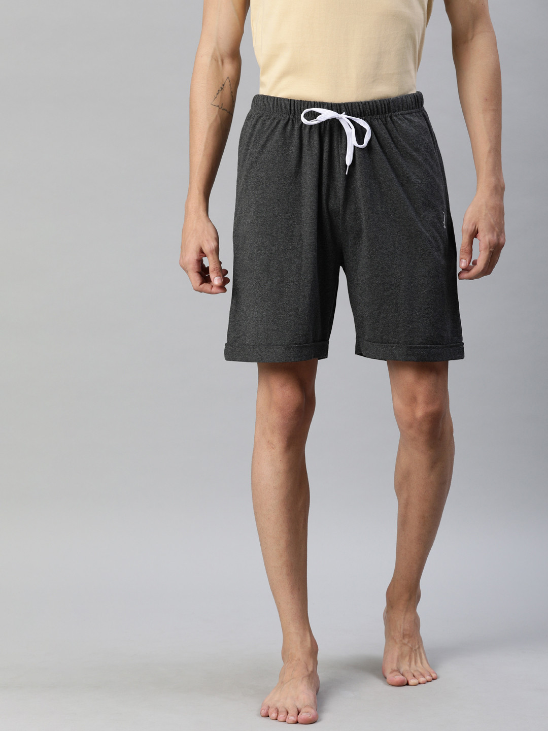 

QUARANTINE Men Charcoal Grey Solid Lounge Shorts