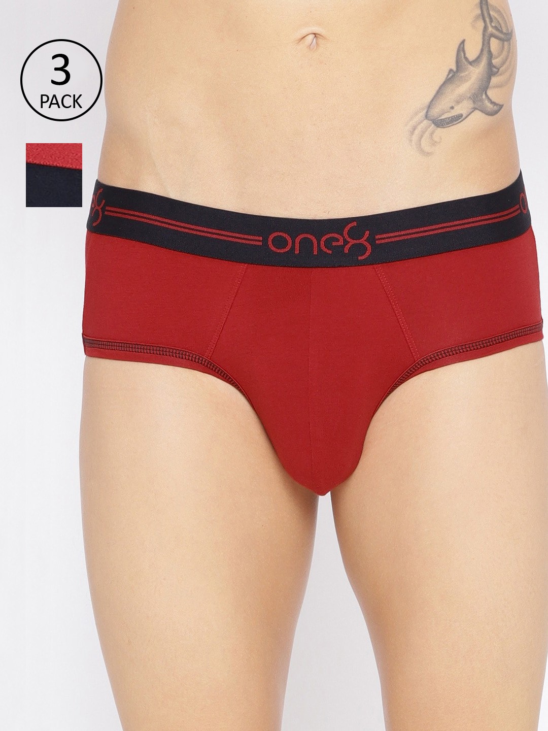 

one8 by Virat Kohli Men Pack of 3 Navy Blue & Red Super Cotton Stretch Briefs 203-PO3