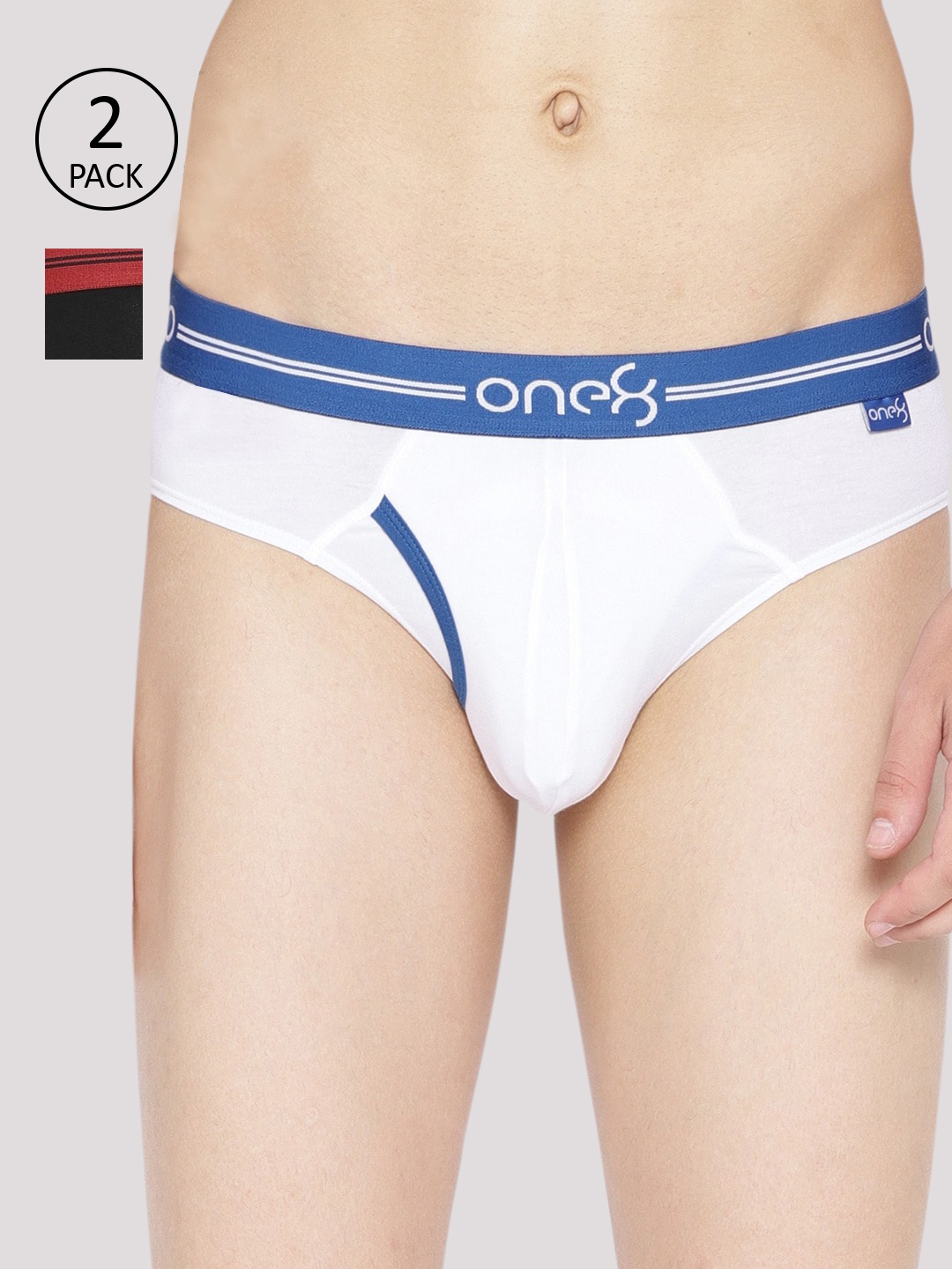 

one8 by Virat Kohli Men Pack of 2 Solid Premium Cotton Stretch Briefs 205-PO2-WHITE-BLACK