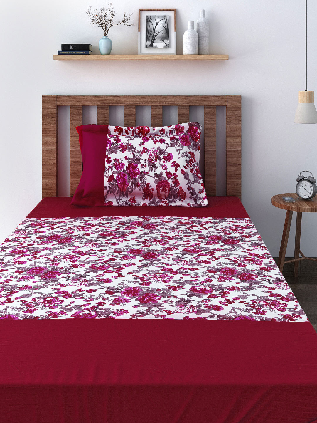 

SWAYAM Magenta 180 TC Cotton Single Bedsheet with 1 Pillow Cover