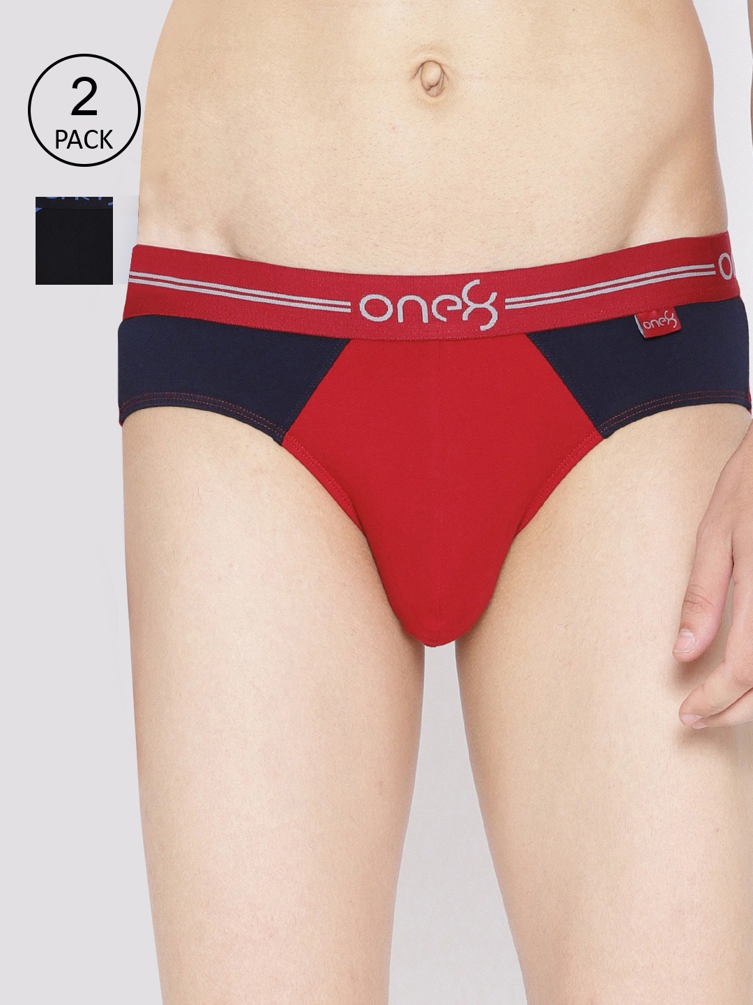 

one8 by Virat Kohli Men Pack Of 2 Colourblocked Premium Cotton Stretch Briefs, Red