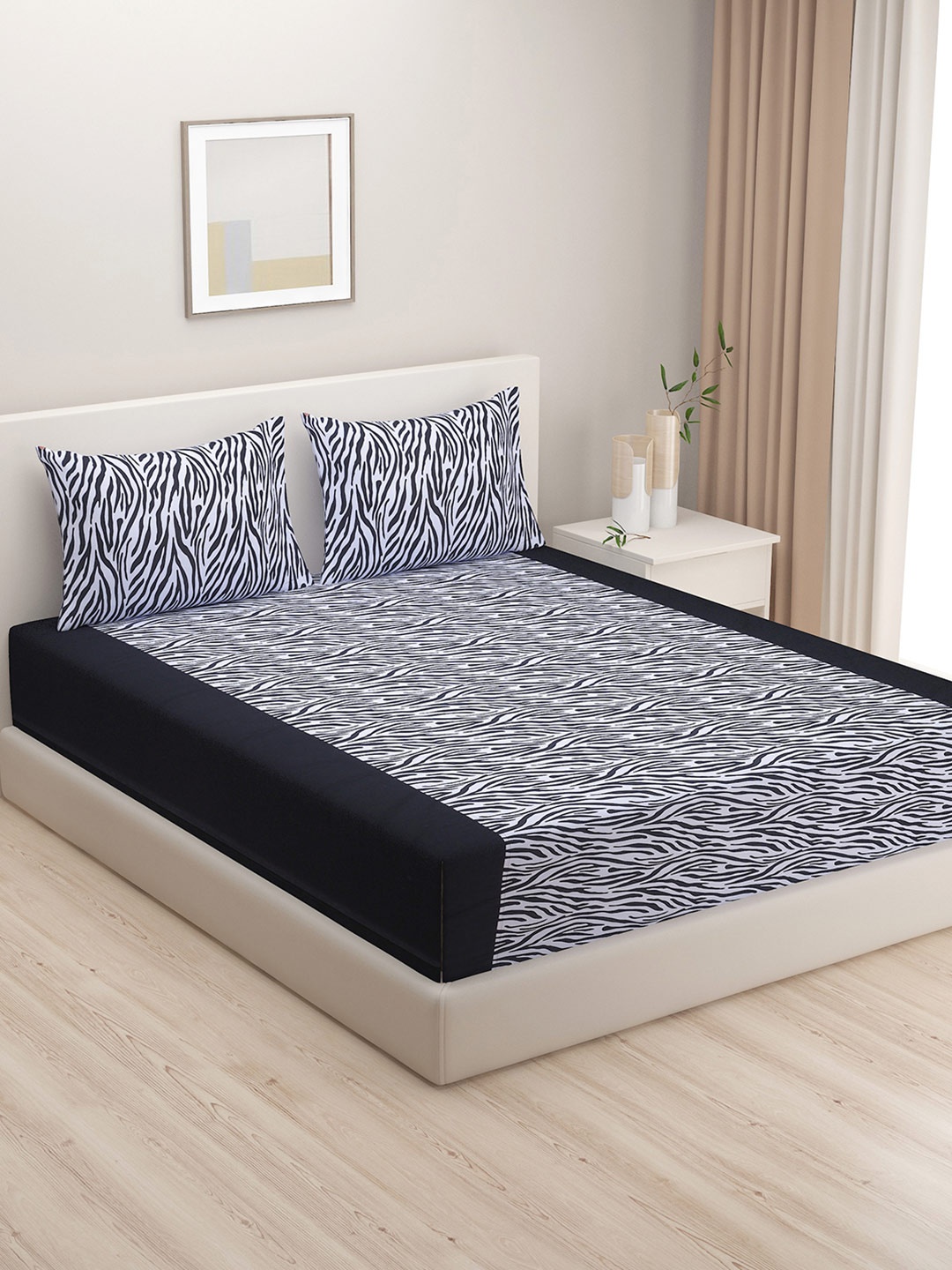 

SWAYAM Black 180 TC Cotton Double Bedsheet with 2 Pillow Covers