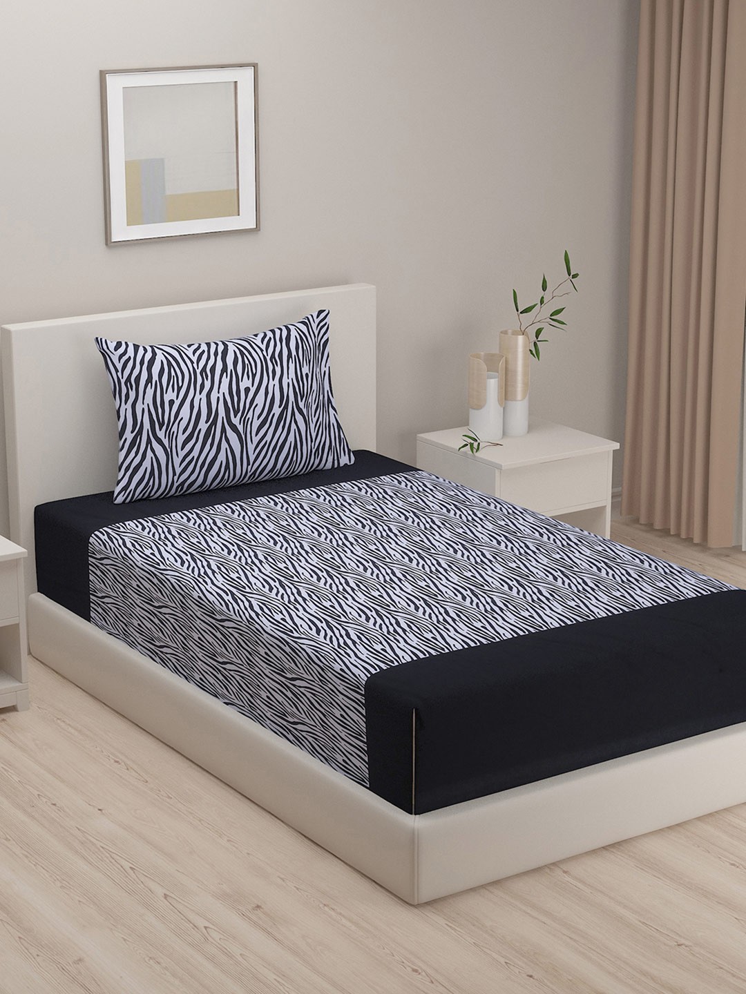 

SWAYAM Black 180 TC Cotton Single Bedsheet with 1 Pillow Cover