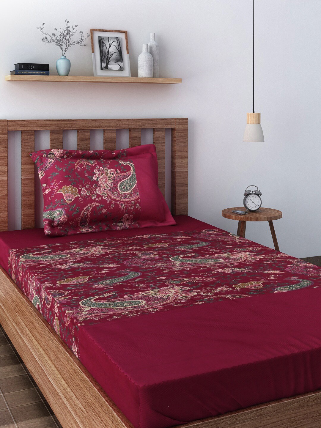 

Swayam Shades of Paradise Paisleys Cotton Single Bedsheet Set 200TC, Maroon