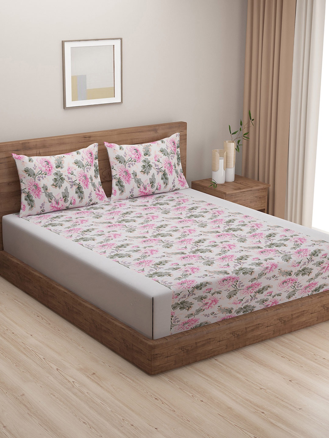 

SWAYAM Cream-Coloured 180 TC Cotton Double Bedsheet with 2 Pillow Covers