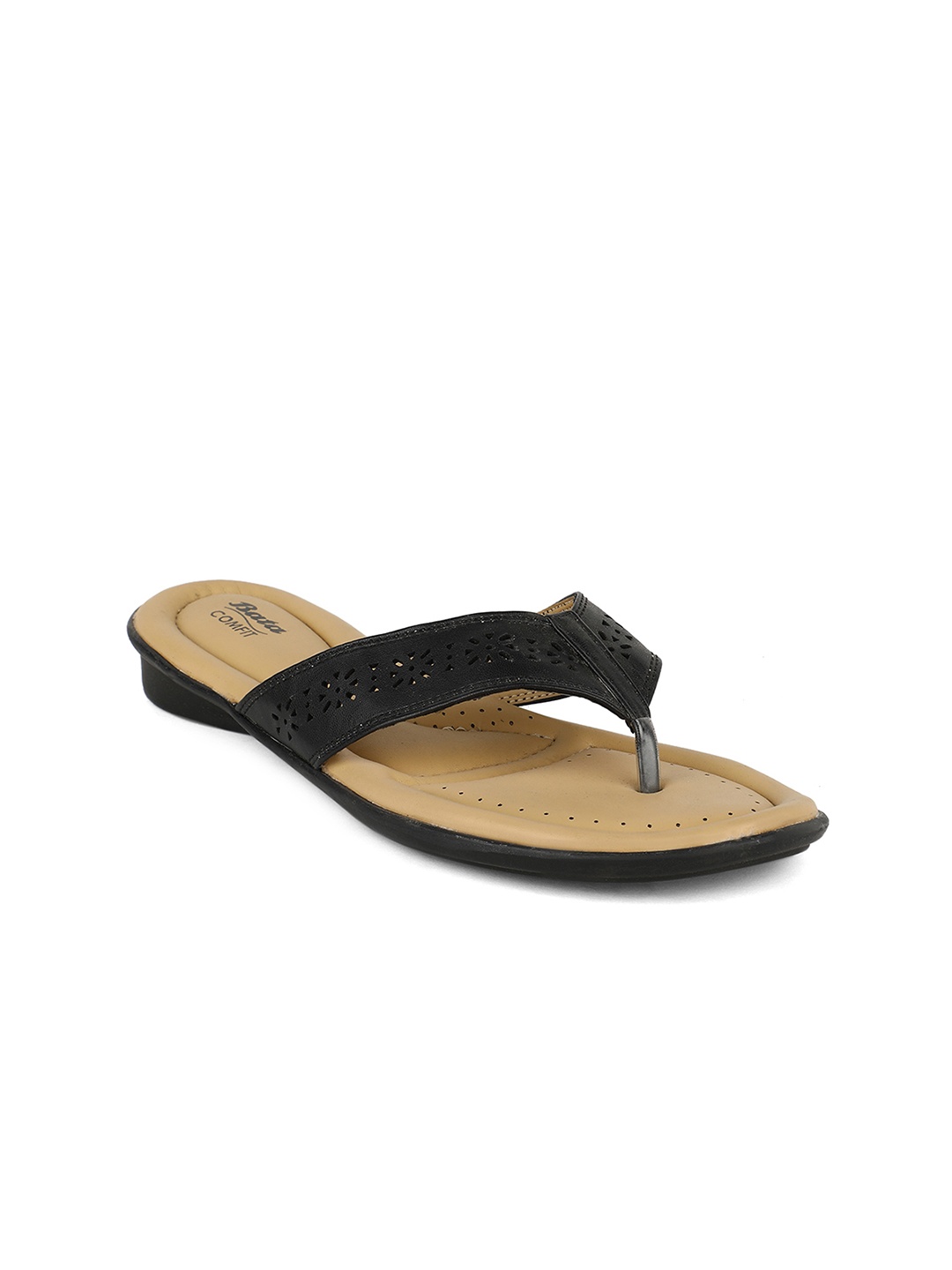 

Bata Women Black Solid PU Open Toe Flats