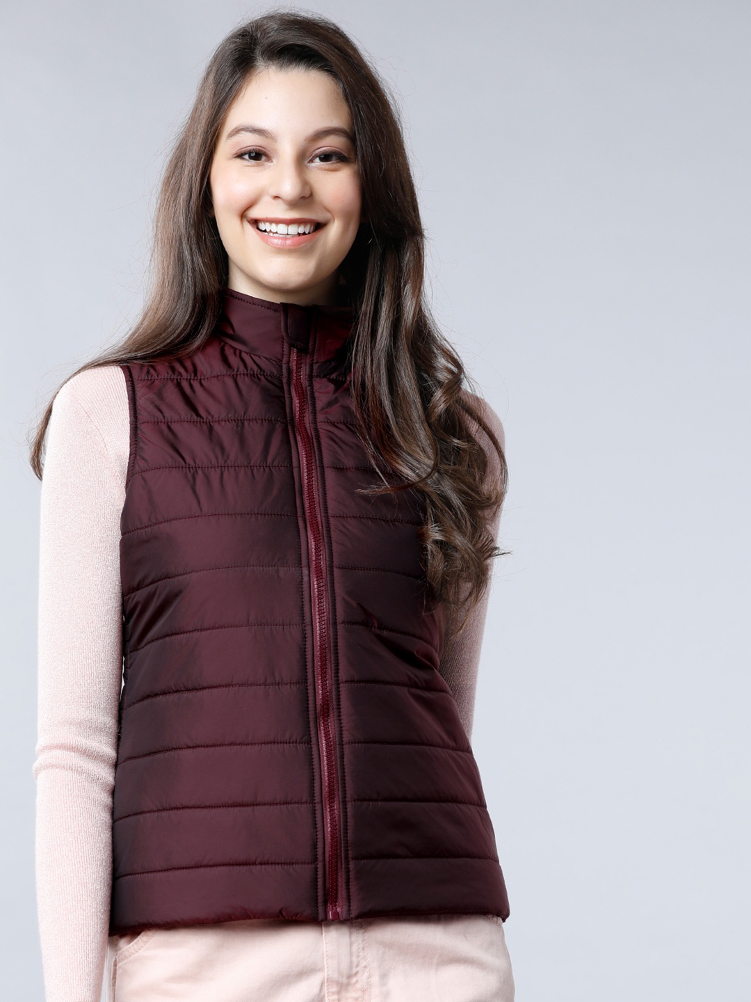 

Tokyo Talkies Women Burgundy Solid Padded Jacket