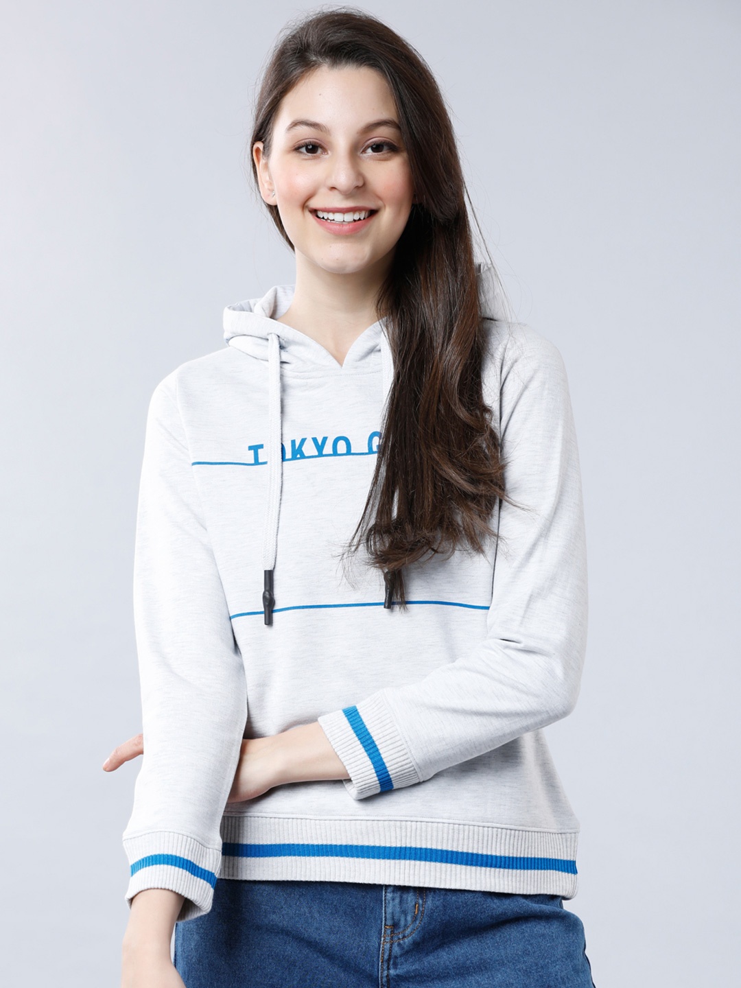 

Tokyo Talkies Women White Printed Hooded Sweatshirt