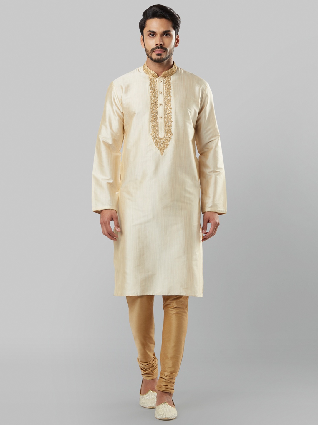 

Ethnix by Raymond Men Beige Solid Straight Kurta