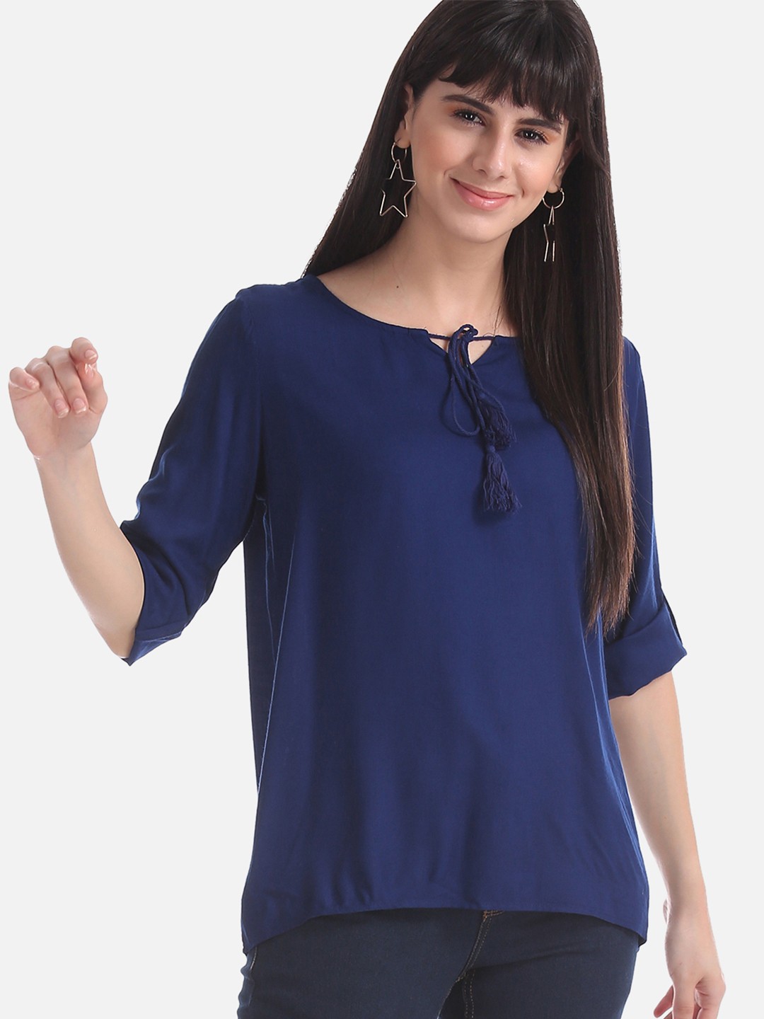 

Cherokee Women Navy Blue Solid Top