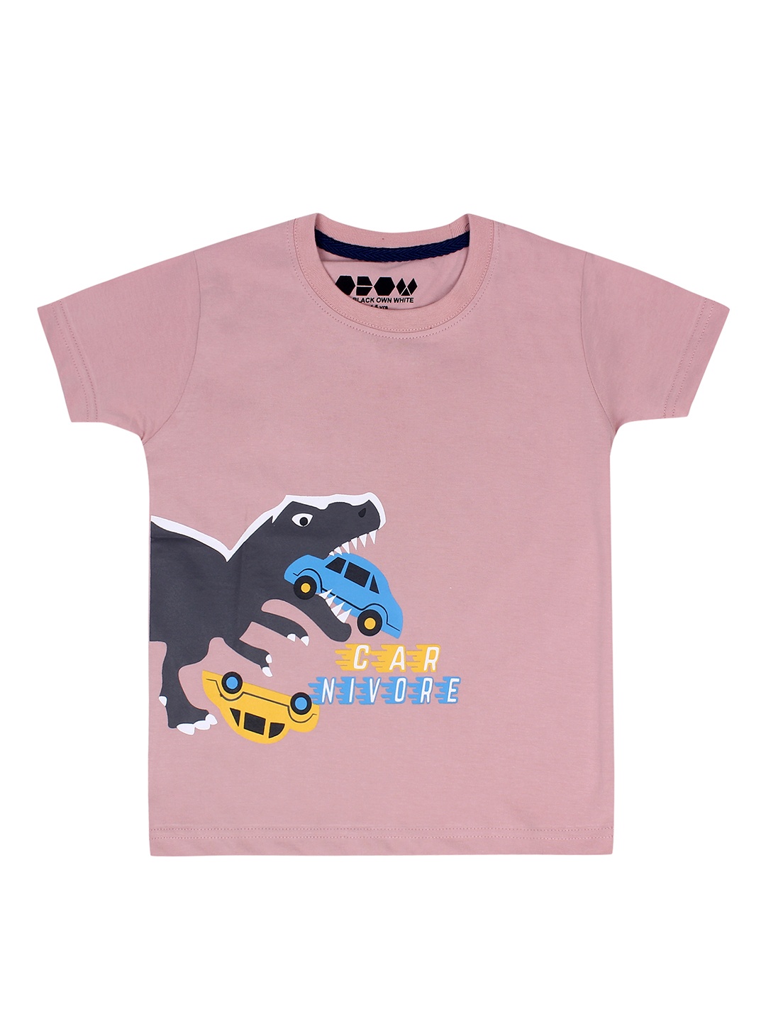 

OBOW Boys Pink Printed Round Neck Pure Cotton T-shirt