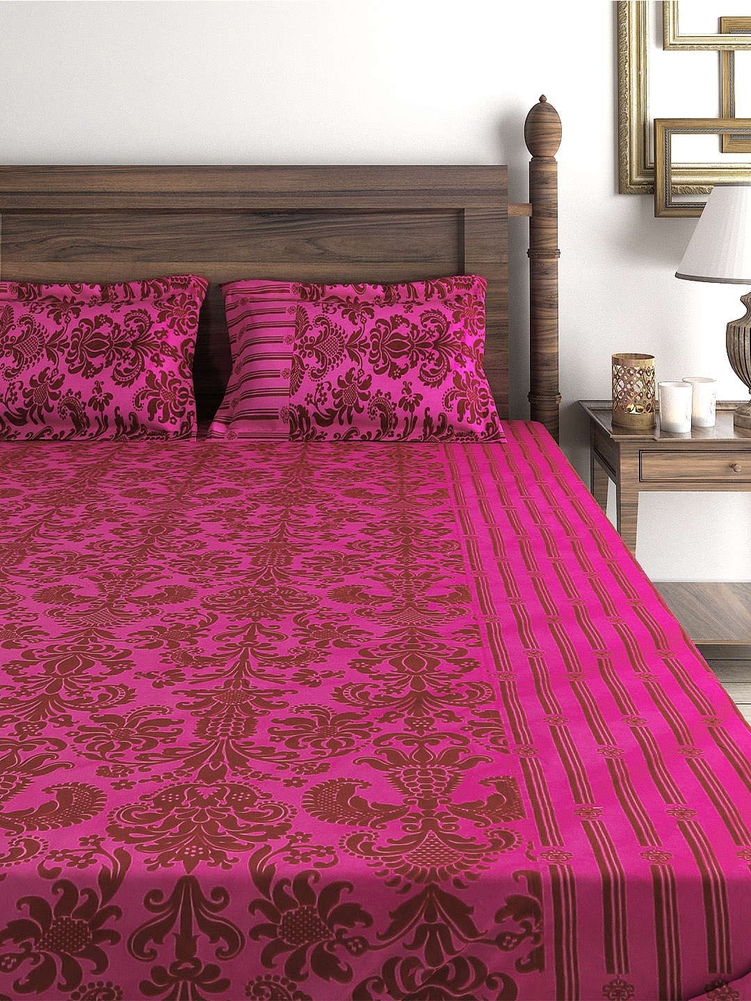 

SWAYAM Magenta 180 TC Cotton Double Bedsheet with 2 Pillow Covers