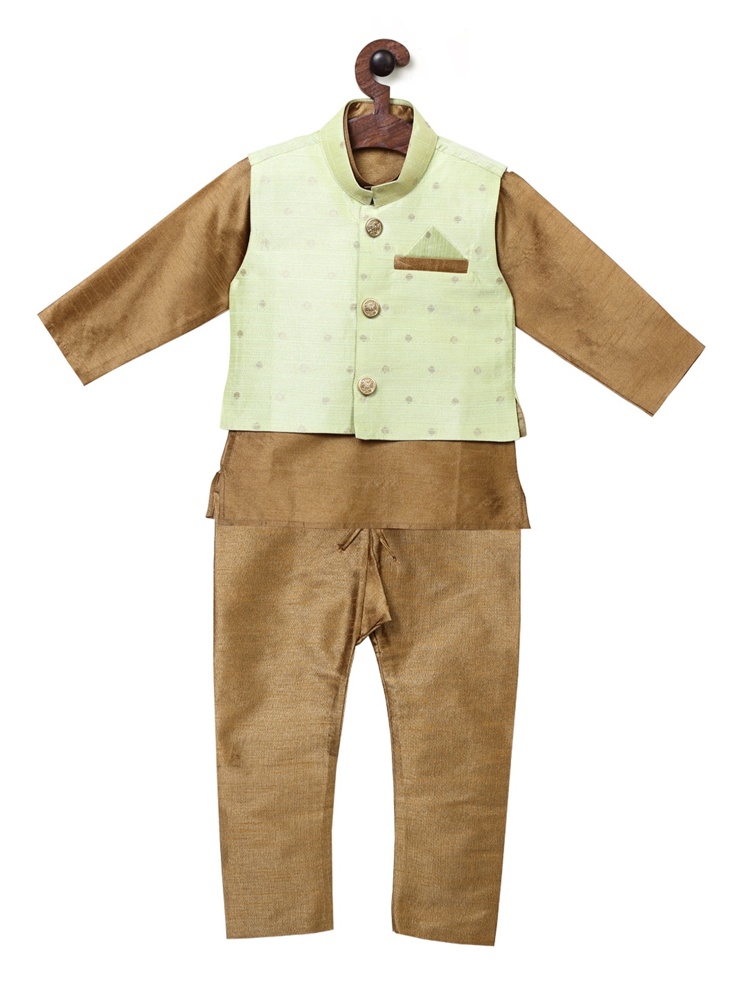 

Ridokidz Boys Green & Gold-Toned Woven Design Kurta with Pyjamas