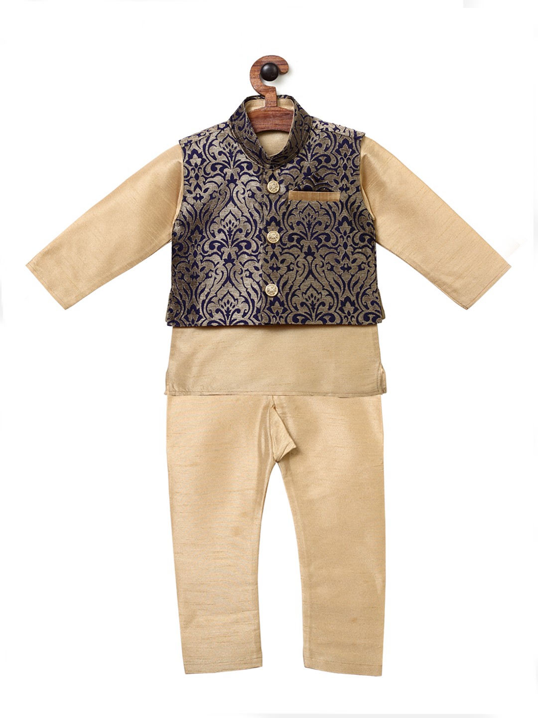 

Ridokidz Boys Cream-Coloured & Black Self Design Kurta with Pyjamas
