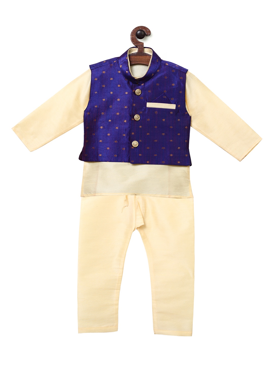 

Ridokidz Boys Cream-Coloured Solid Kurta with Pyjamas and Jacket