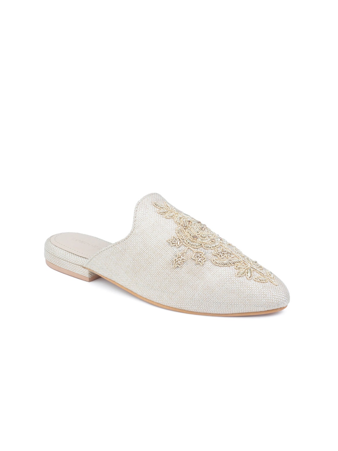 

London Rag Women Beige Embellished Fabric Mules