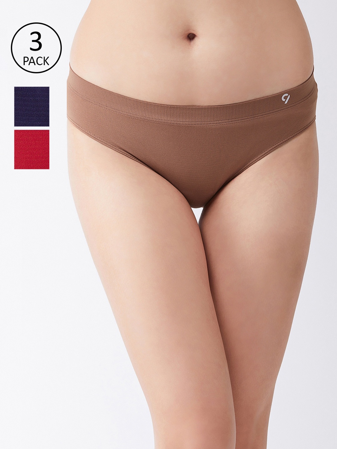 

C9 AIRWEAR Women Seamless Pack of 3 Assorted Solid Hipster Briefs, Red