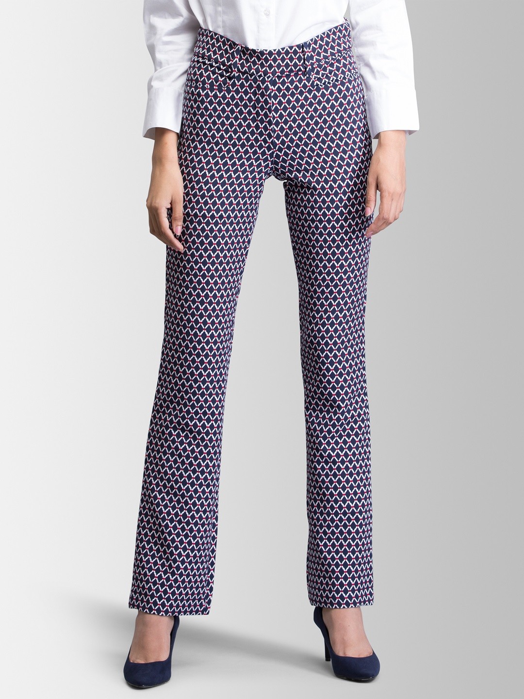 

FableStreet Women Blue Regular Fit Printed Bootcut Trousers