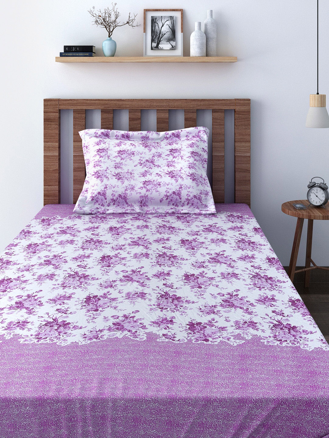 

SWAYAM Sparkle Purple Cotton Single 120 TC Bedsheet with 1 Pillow Cover
