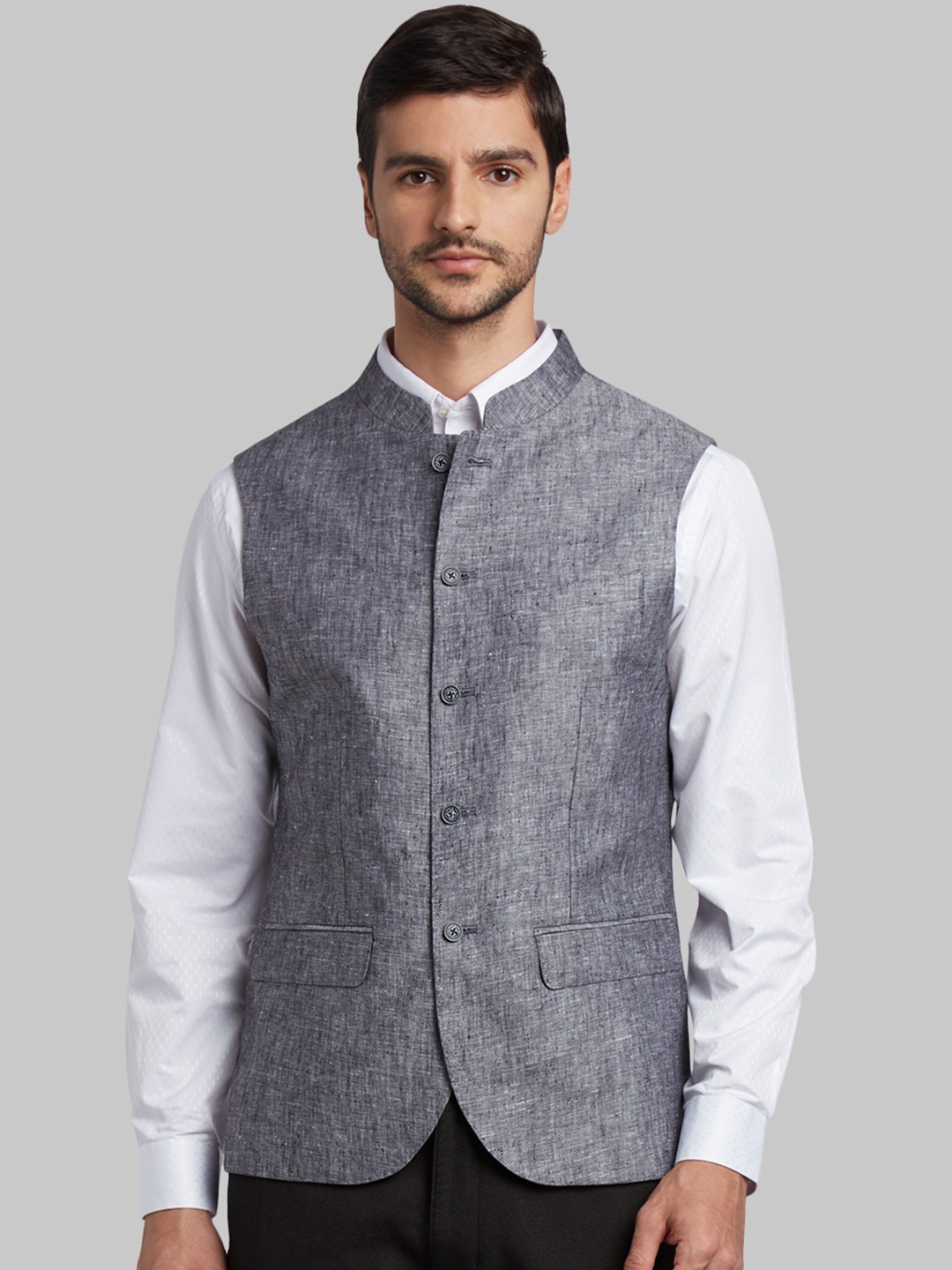 

Parx Men Grey Melange Solid Slim Fit Waistcoat