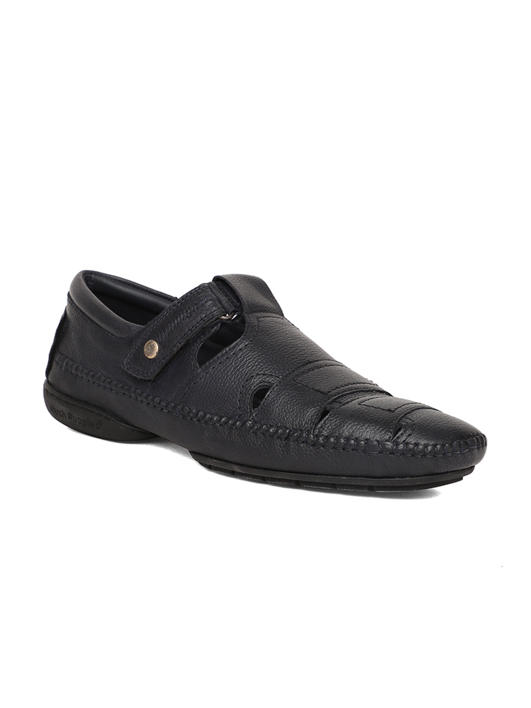 

Hush Puppies Men Black Solid Leather Shoe-Style Sandals