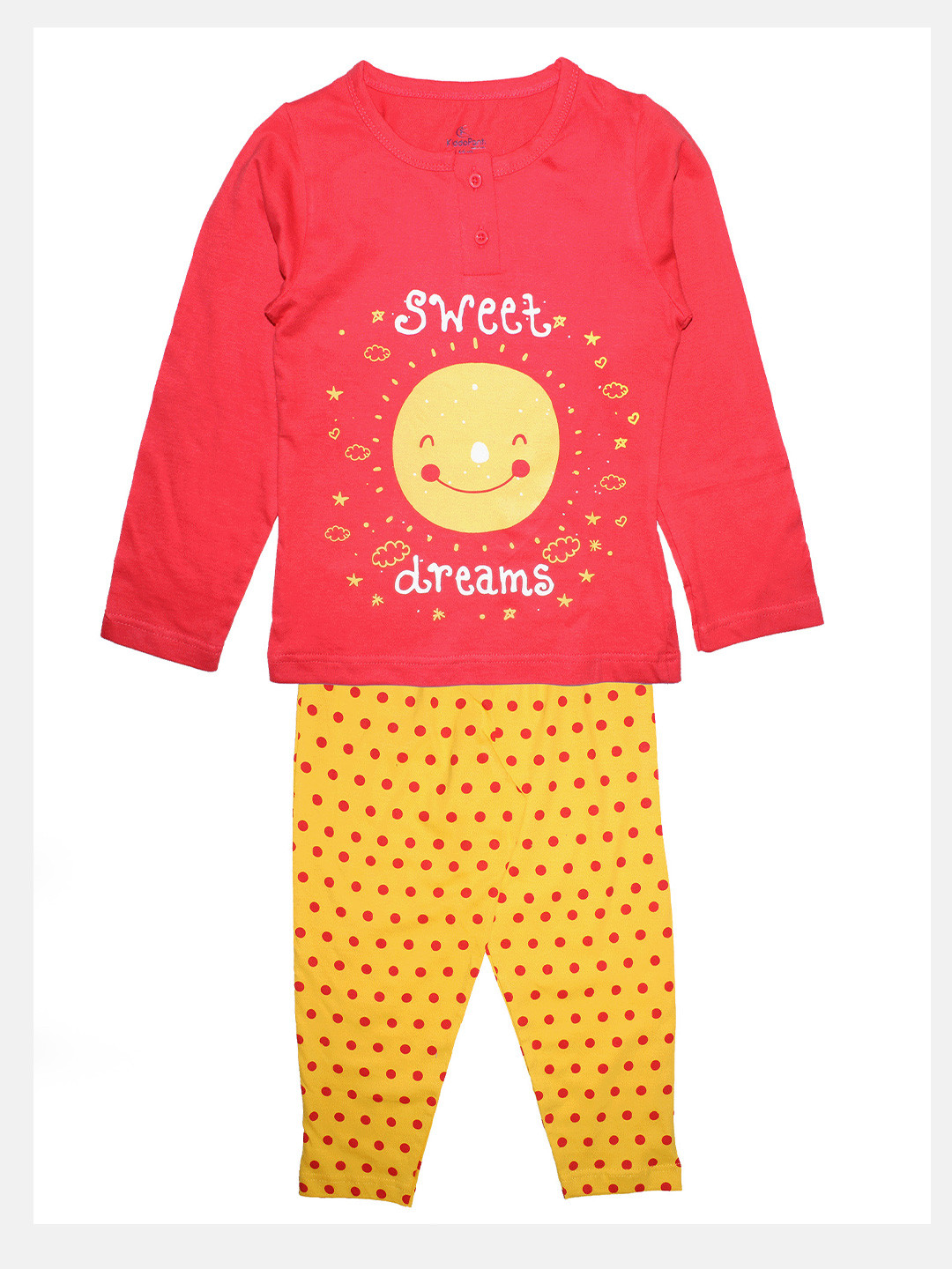 

KiddoPanti Girls Red & Yellow Printed Nightsuit