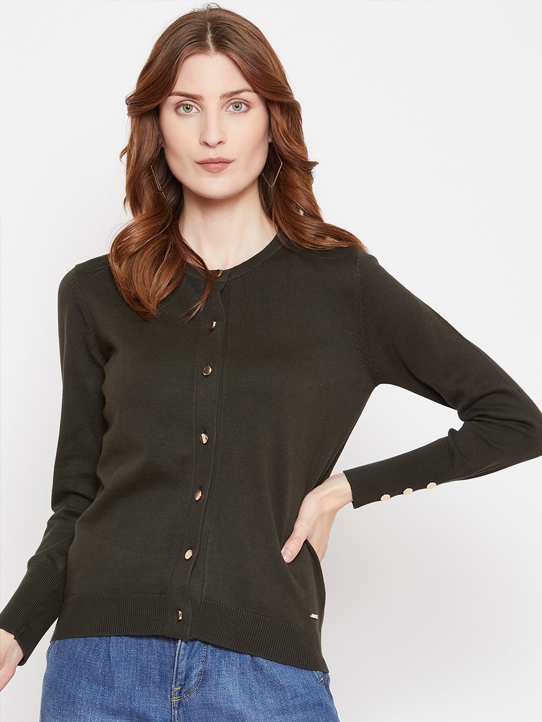 

Octave Women Olive Solid Pullover Sweater