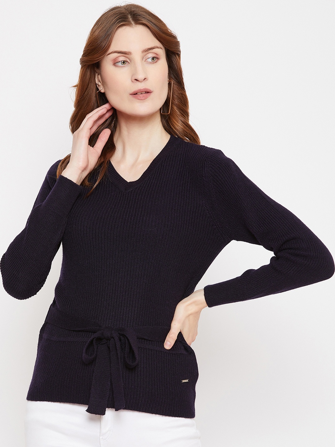 

Octave Women Navy Blue Solid Woolen Pullover Sweater