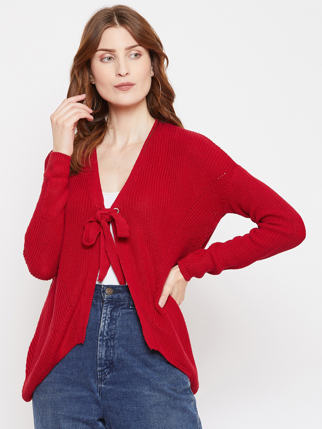 

Octave Women Red Solid Cardigan Sweater