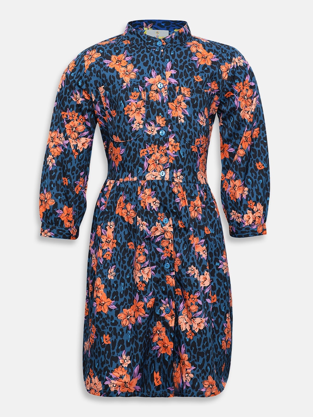 

Oxolloxo Girls Navy Blue Printed Fit and Flare Dress