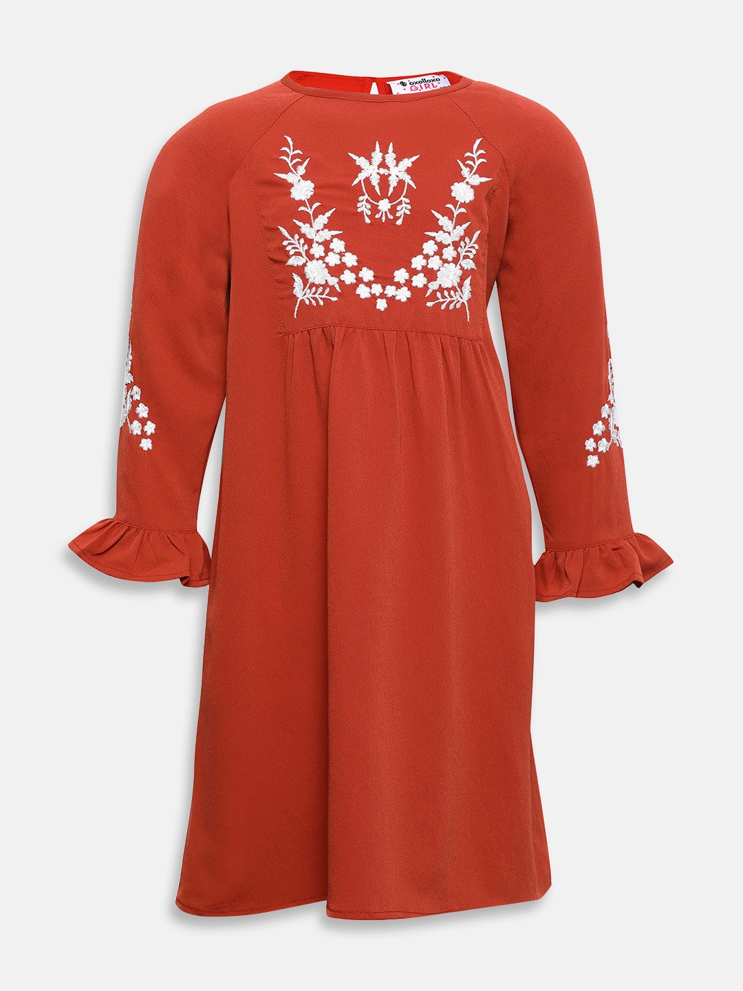 

Oxolloxo Girls Embroidered Empire Dress, Rust