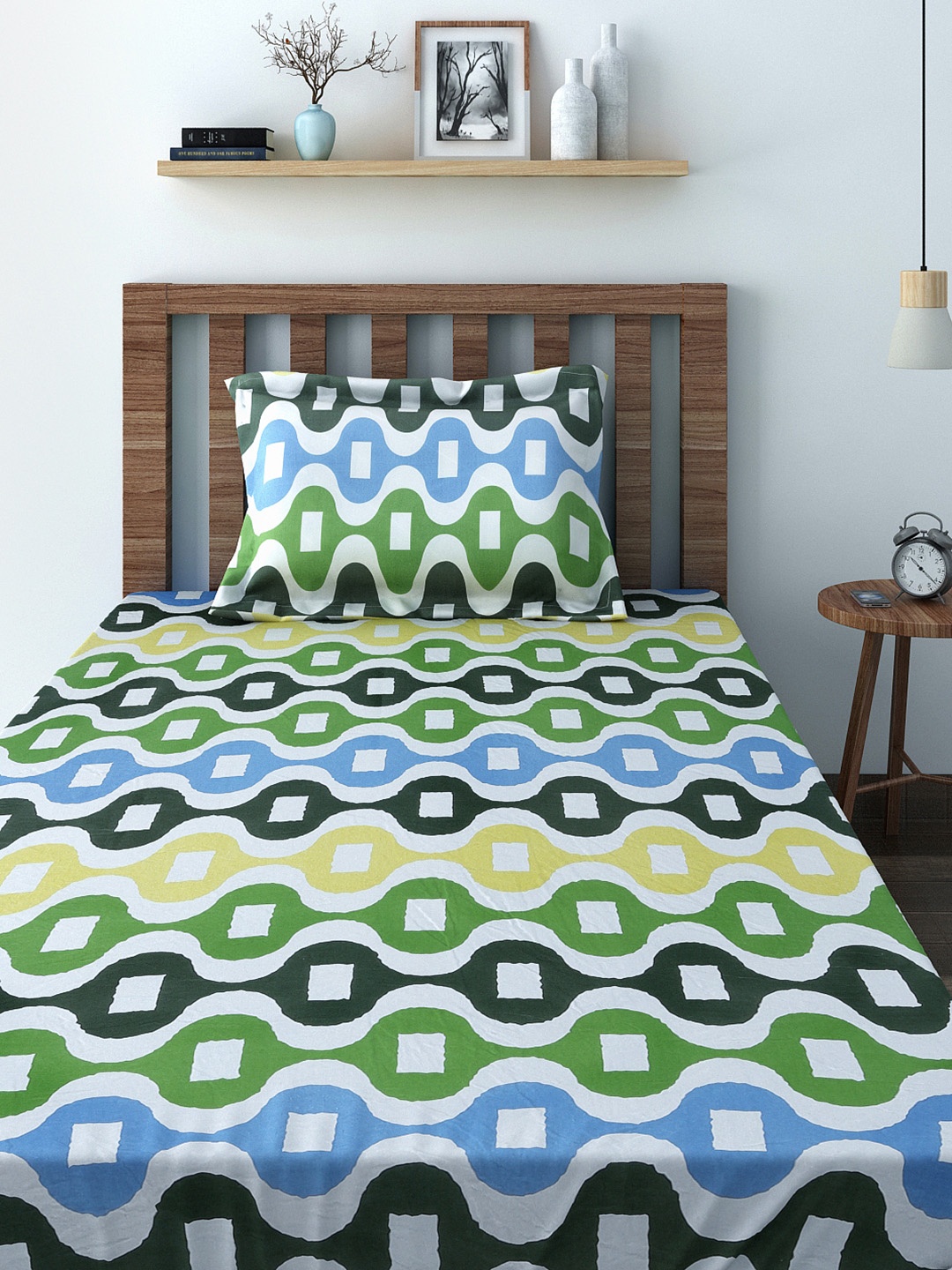 

SWAYAM Multicoloured Cotton Single Bedsheet with 1 Pillow Cover, Multi