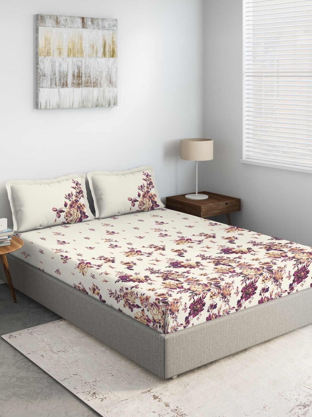 

DDecor Off-White & Magenta Pink Printed 140 TC Double Bedsheet With 2 Pillow Covers