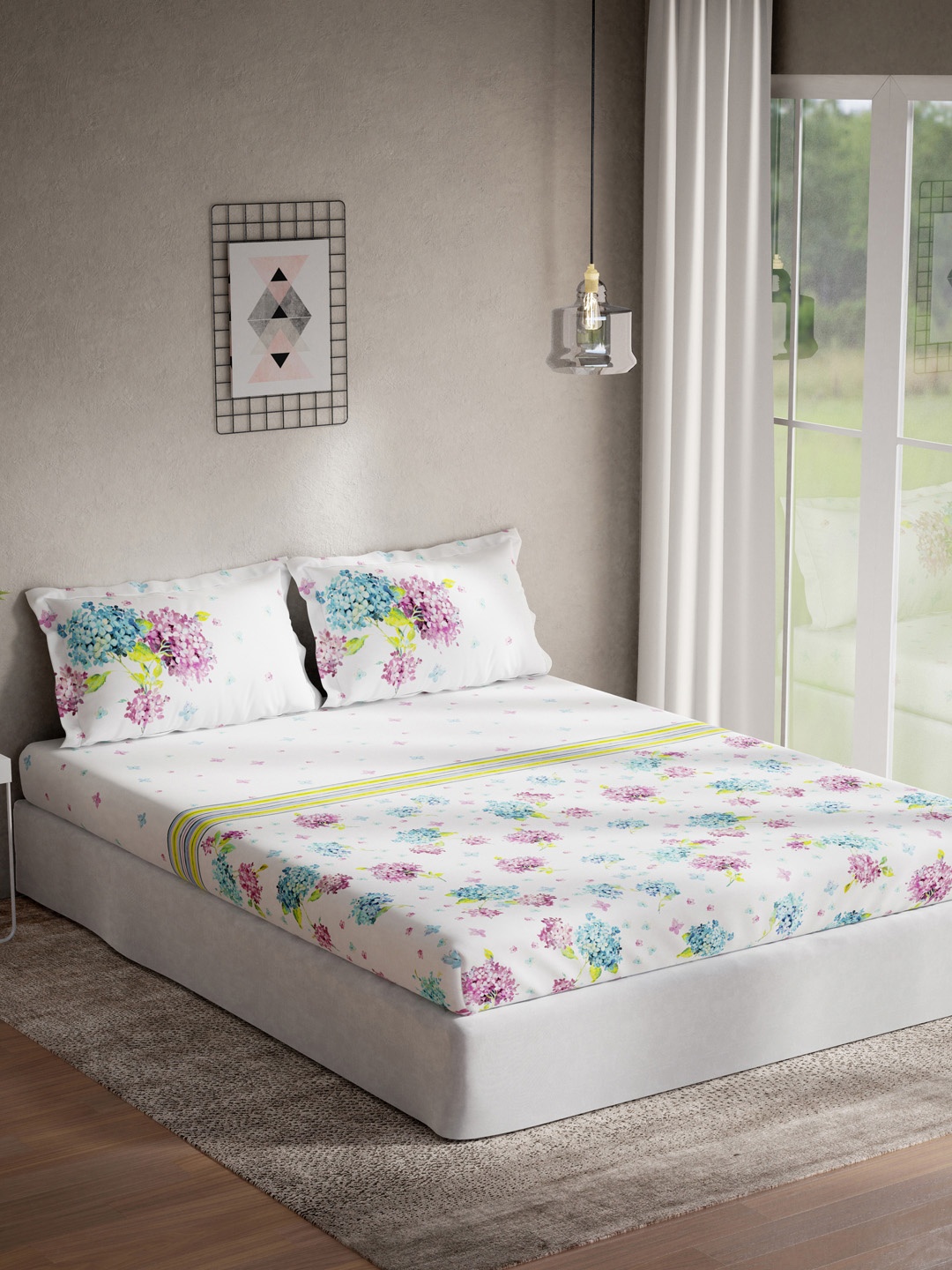 

DDecor Unisex Pink 400 TC Floral Printed King Bedsheets