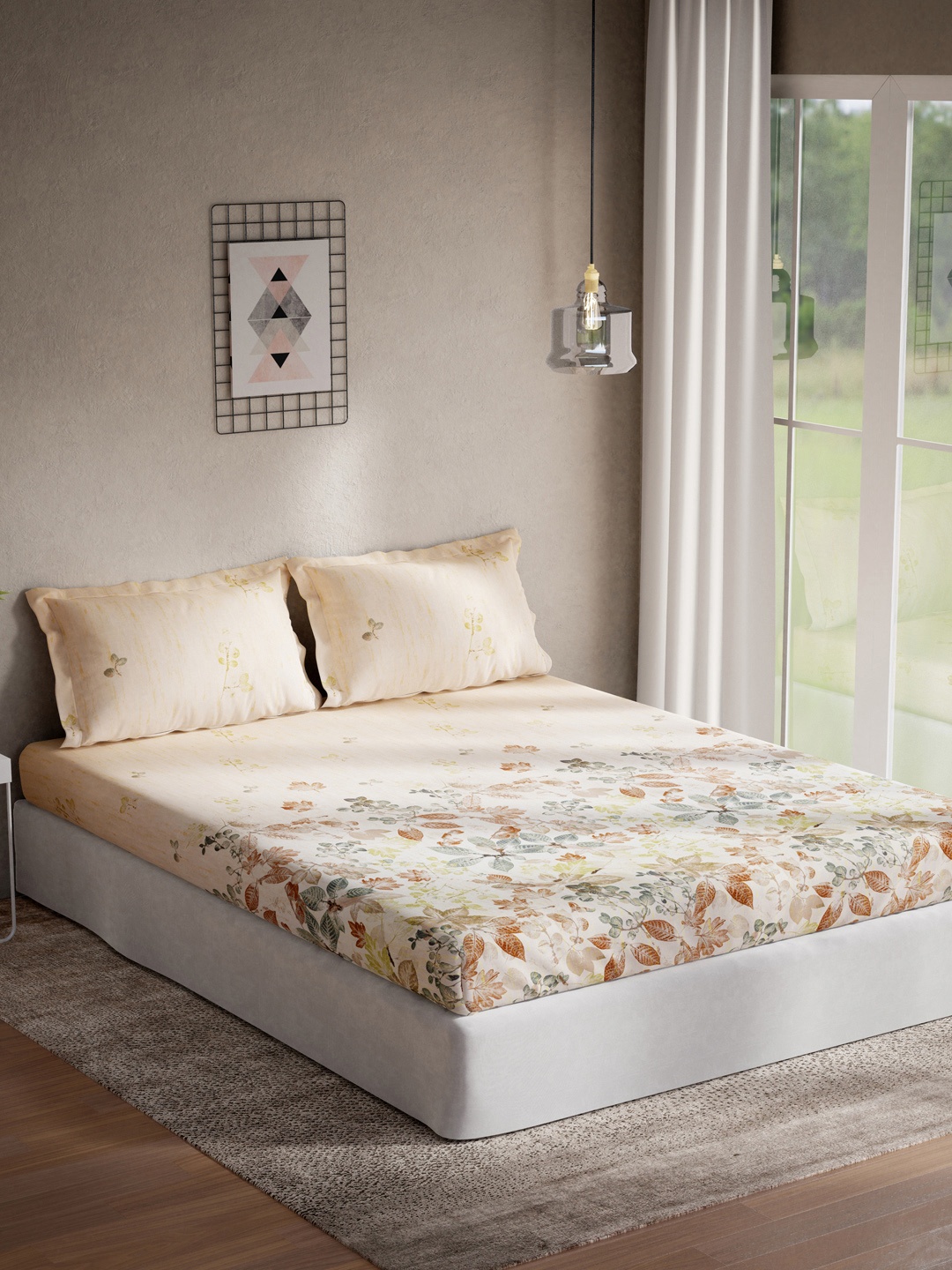 

DDecor Brown 140 TC Floral Queen Bedsheets with Two Pillow Covers