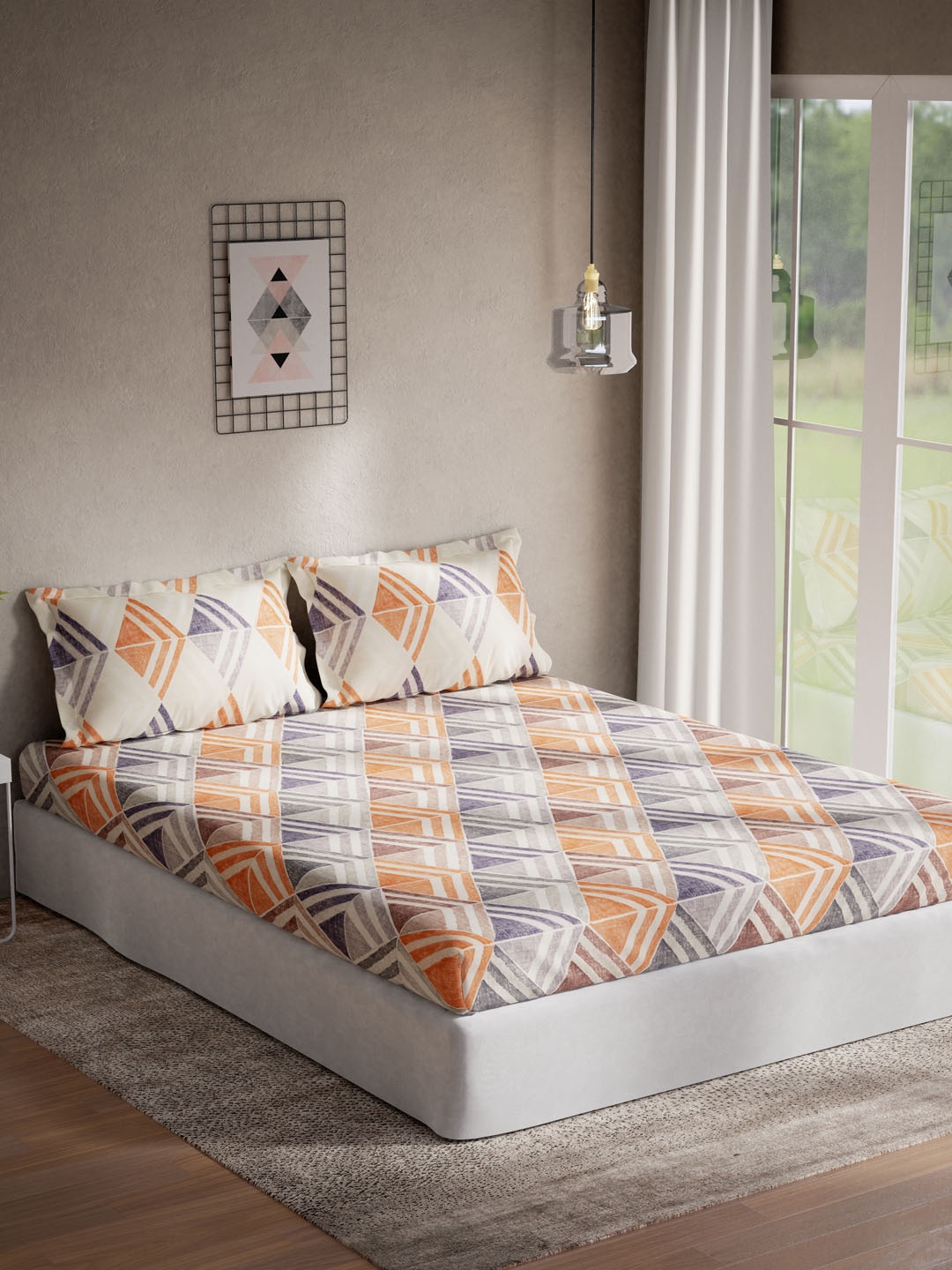 

DDecor Orange 140 TC Cotton Queen Bedsheet with 2 Pillow Covers