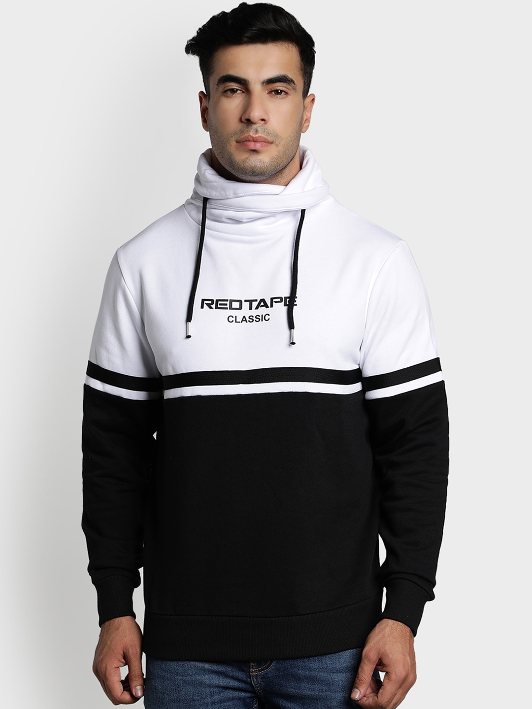 

Red Tape Men Black & White Colourblocked Sweatshirt