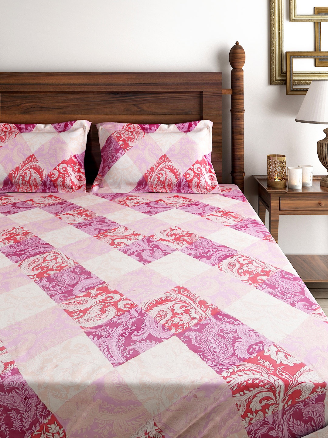 

SWAYAM Veda Multicoloured Cotton Double Bedsheet 144TC with 2 Pillow Covers, Multi