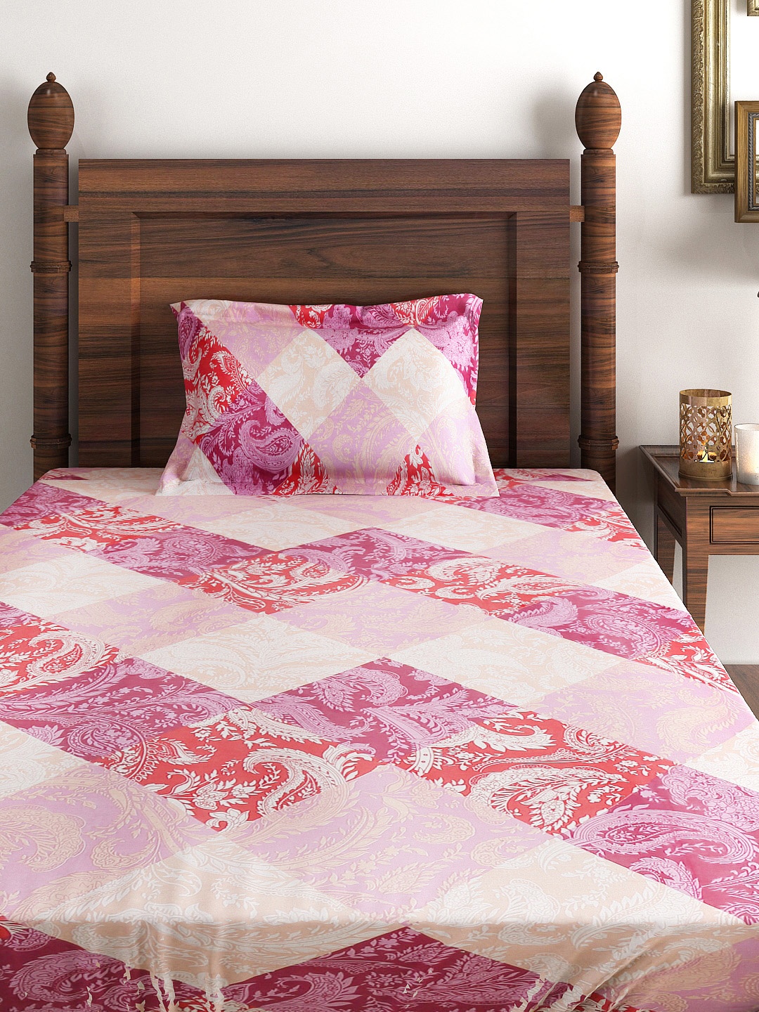 

SWAYAM Veda Multicoloured Cotton Single Bedsheet 144TC with 1 Pillow Cover, Multi