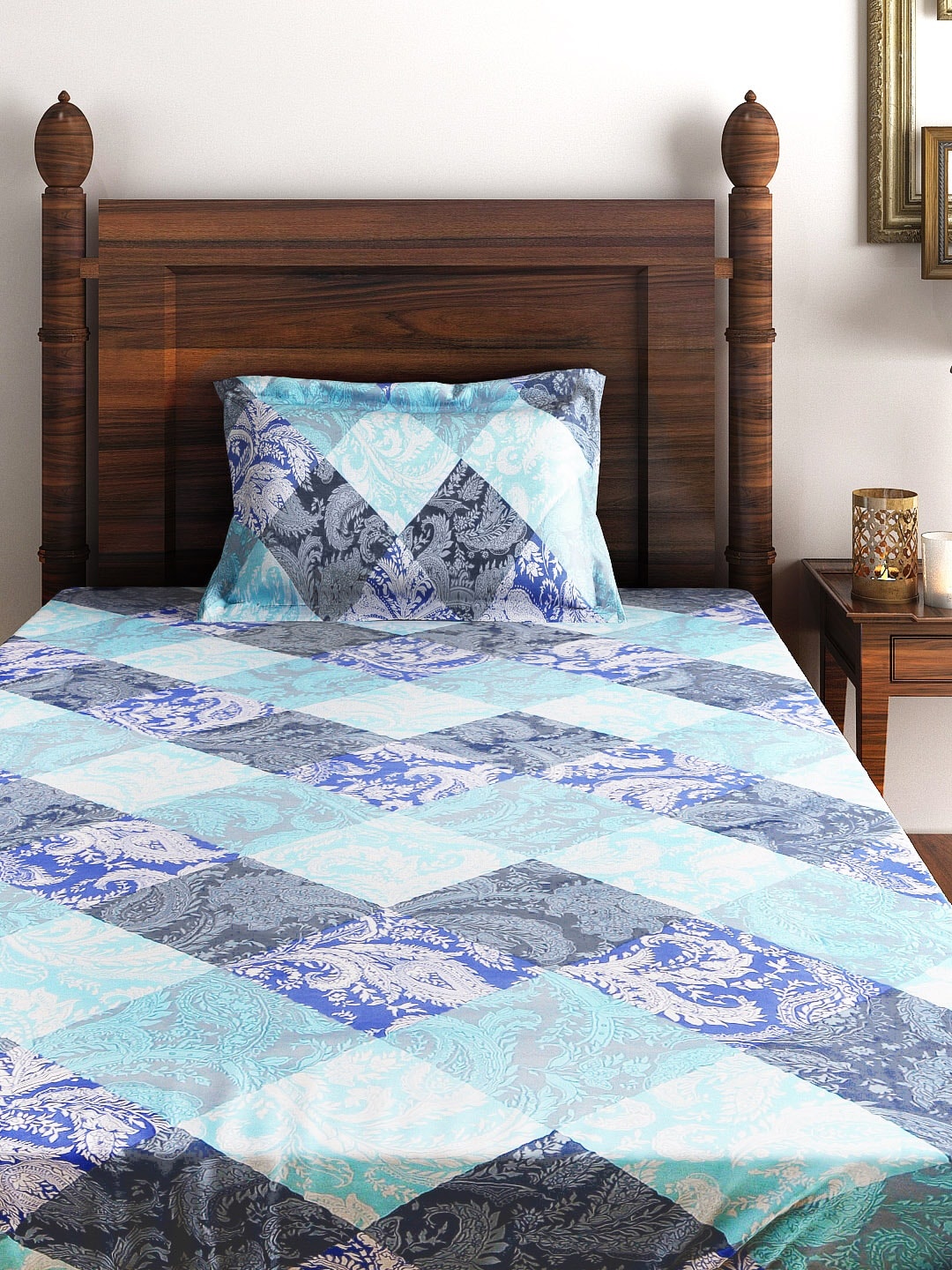 

SWAYAM Veda Blue & Grey Single Bedsheet 144TC with 1 Pillow Cover