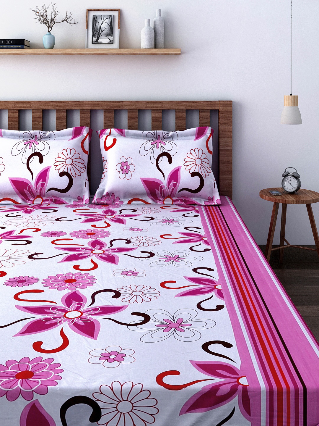 

SWAYAM Veda White Cotton Double Bedsheet 144TC with 2 Pillow Covers