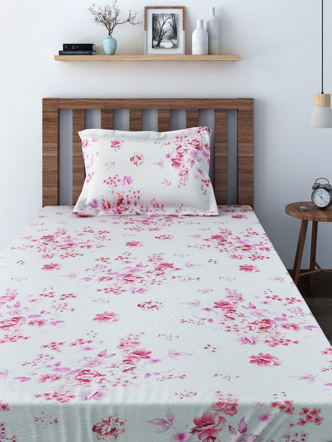

SWAYAM Off-White 144 TC Cotton Single Bedsheet with 1 Pillow Cover