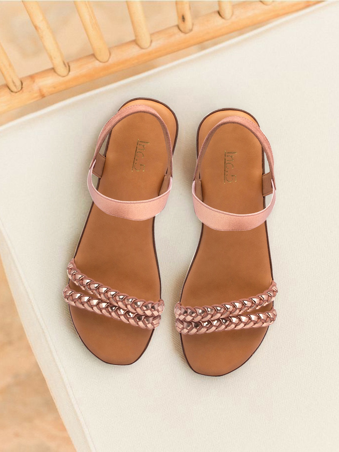 

Inc 5 Women Peach-Coloured Woven Design Wedges