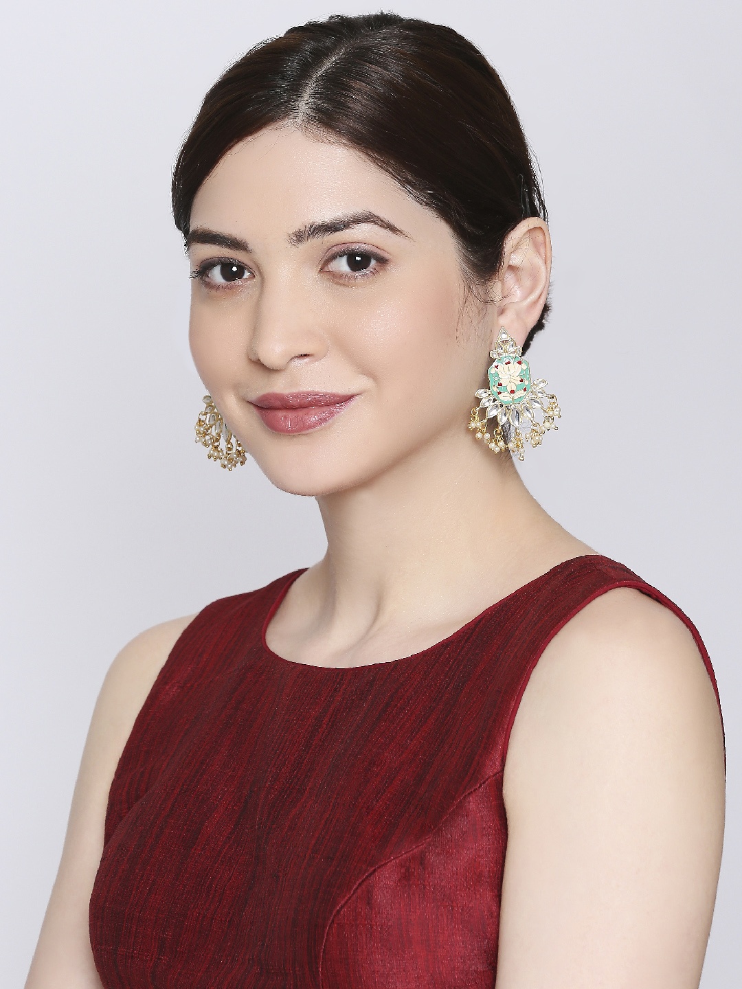 

OOMPH Green & Gold-Toned Geometric Drop Earrings