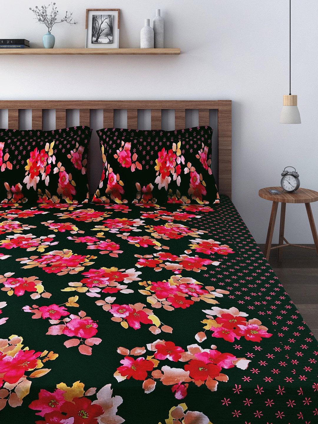 

SWAYAM Zinnia Black 180 TC Cotton Double Bedsheet with 2 Pillow Covers