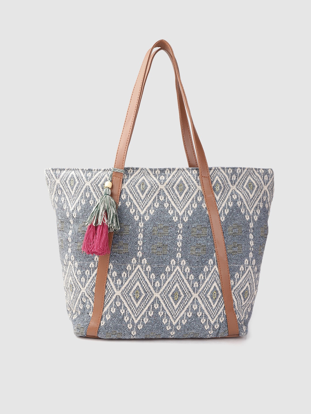 

Anouk Blue & Off-White Geometric Patterned Shoulder Bag