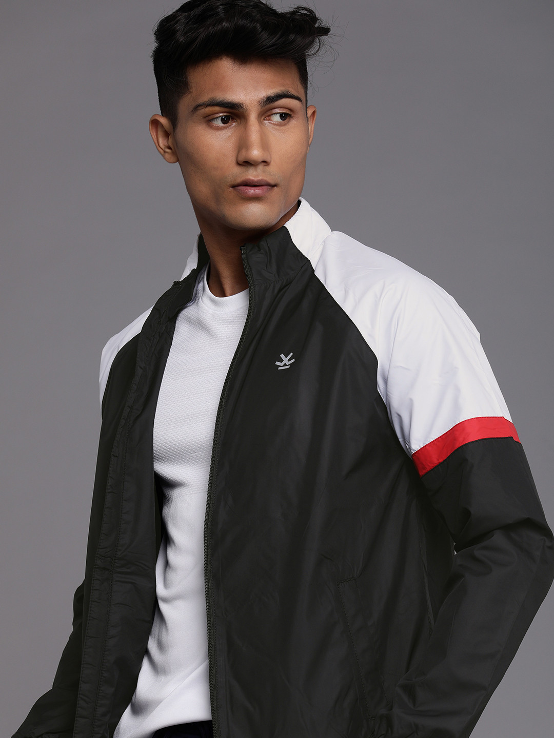 

WROGN ACTIVE Men Black Slim Fit Colourblocked Sporty Jacket
