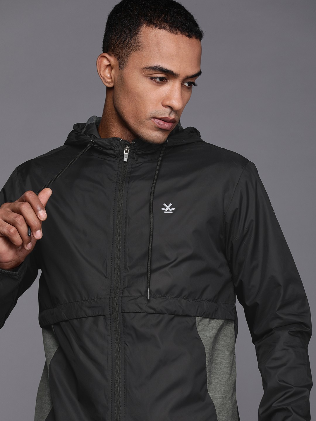 

WROGN ACTIVE Men Black Solid Hooded Bomber Jacket